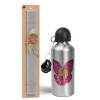 Easter Set, metallic silver aluminum water bottle (500ml) & aromatic flat Easter candle (30cm) (GRAY)