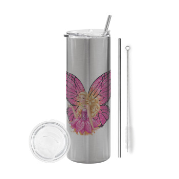 A fairy Barbie, Tumbler stainless steel Silver 600ml, with metal straw & cleaning brush