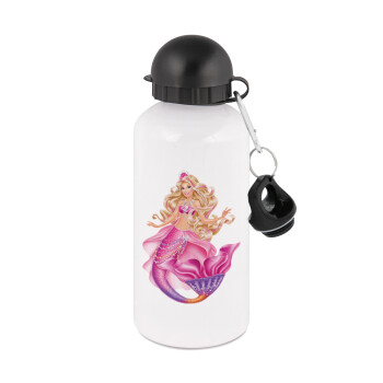 Barbie mermaid blue, Metal water bottle, White, aluminum 500ml