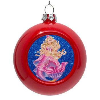 Barbie mermaid blue, Red Christmas tree ornament bauble 8cm