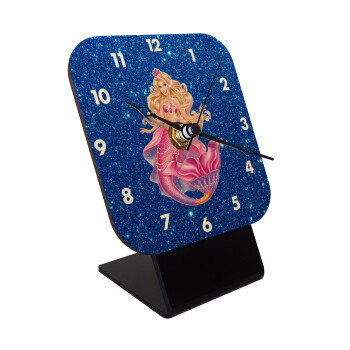 Barbie γοργόνα μπλε, Επιτραπέζιο ρολόι σε φυσικό ξύλο (10cm)