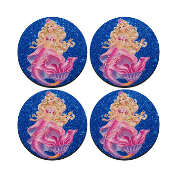 Barbie mermaid blue, SET of 4 round wooden coasters (9cm)