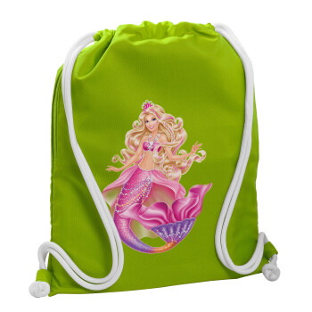 Barbie mermaid blue, Τσάντα πλάτης πουγκί GYMBAG LIME GREEN, με τσέπη (40x48cm) & χονδρά κορδόνια