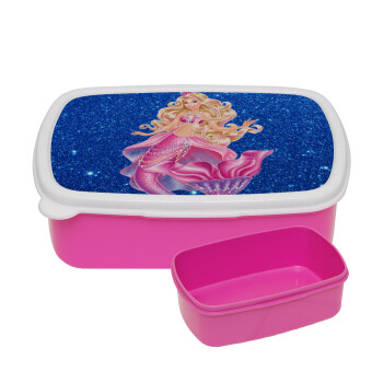 Barbie mermaid blue, ΡΟΖ παιδικό δοχείο φαγητού (lunchbox) πλαστικό (BPA-FREE) Lunch Βox M18 x Π13 x Υ6cm