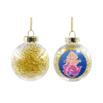 Barbie mermaid blue, Transparent Christmas tree ball ornament with gold filling 8cm