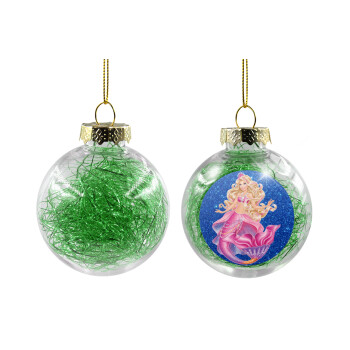 Barbie mermaid blue, Transparent Christmas tree ball ornament with green filling 8cm