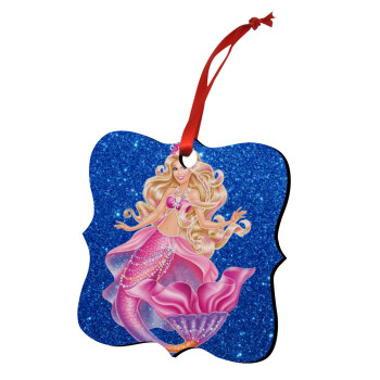 Barbie mermaid blue, Christmas ornament polygon wooden 7.5cm