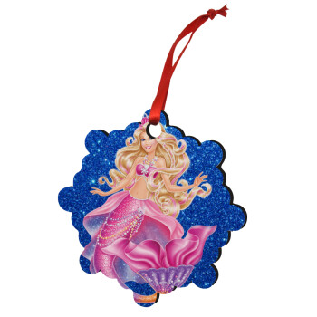 Barbie mermaid blue, Christmas ornament snowflake wooden 7.5cm