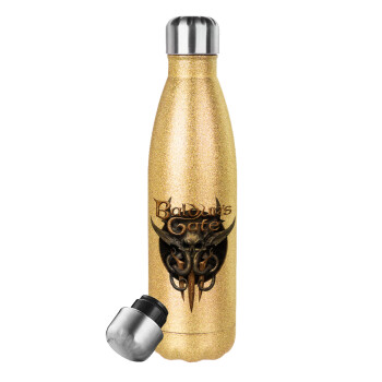 Baldur's Gate, Glitter gold stainless steel thermos bottle, double-walled, 500ml