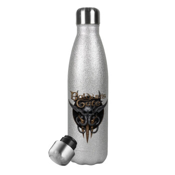 Baldur's Gate, Metallic Glitter Silver Thermos Flask (Stainless steel), double-walled, 500ml