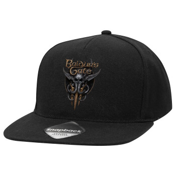 Baldur's Gate, Adult Flat Snapback Hat Black, (100% COTTON TWILL, ADULT, UNISEX, ONE SIZE)