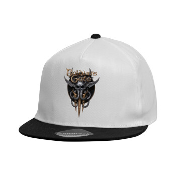 Baldur's Gate, Child's Flat Snapback Hat, White (100% COTTON, CHILDREN'S, UNISEX, ONE SIZE)