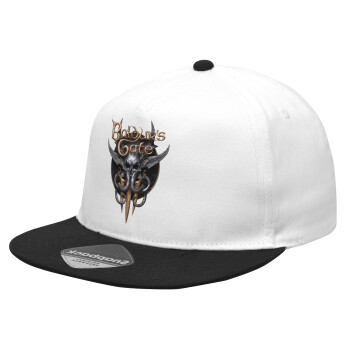 Baldur's Gate, Καπέλο Ενηλίκων Flat Snapback Λευκό/Μαύρο, (100% ΒΑΜΒΑΚΕΡΟ Twill, ΕΝΗΛΙΚΩΝ, UNISEX, ONE SIZE)