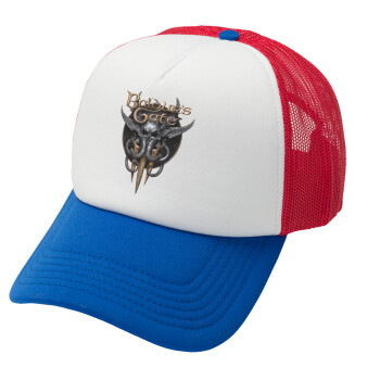 Baldur's Gate, Adult Soft Trucker Hat with Red/Blue/White Mesh (POLYESTER, ADULT, UNISEX, ONE SIZE)