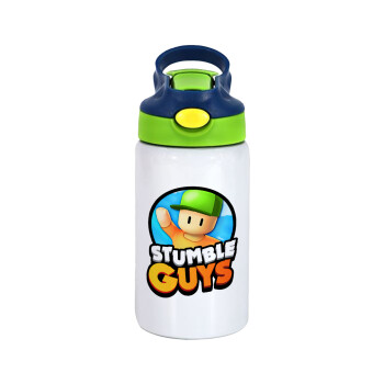 Stumble Guys, Children's hot water bottle, stainless steel, with safety straw, green, blue (350ml)