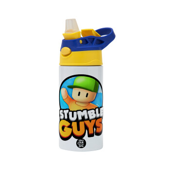 Stumble Guys, Children's hot water bottle, stainless steel, with safety straw, green, blue (360ml) BPA FREE