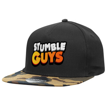 Stumble Guys, Adult Flat Snapback Hat Black/Camouflage, (100% COTTON TWILL, ADULT, UNISEX, ONE SIZE)