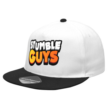 Stumble Guys, Καπέλο Ενηλίκων Flat Snapback Λευκό/Μαύρο, (100% ΒΑΜΒΑΚΕΡΟ Twill, ΕΝΗΛΙΚΩΝ, UNISEX, ONE SIZE)