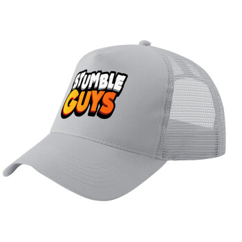 Stumble Guys, Adult Structured Trucker Hat, with Mesh, GRAY (100% COTTON, ADULT, UNISEX, ONE SIZE)