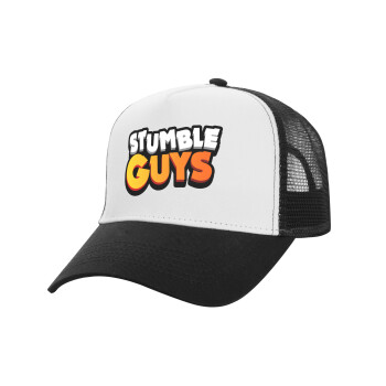 Stumble Guys, Adult Structured Trucker Hat, with Mesh, WHITE/BLACK (100% COTTON, ADULT, UNISEX, ONE SIZE)