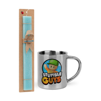 Stumble Guys, Easter Set, metallic thermal cup (300ml) & aromatic flat Easter candle (30cm) (TURQUOISE)