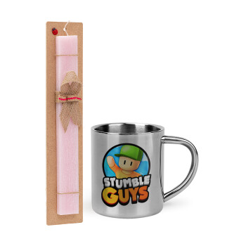 Stumble Guys, Easter Set, metallic thermal cup (300ml) & aromatic flat Easter candle (30cm) (PINK)