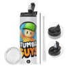 Travel Tumbler 2 Lids, with metal straw & cleaning brush (Stainless steel 304 Food grade, BPA free, 600ml)