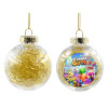 Transparent Christmas tree ball ornament with gold filling 8cm