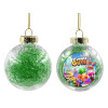 Transparent Christmas tree ball ornament with green filling 8cm