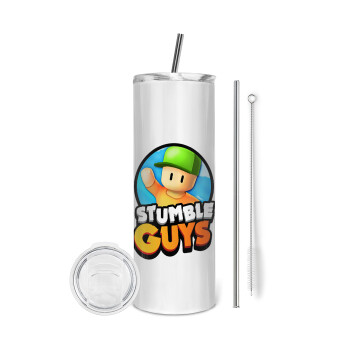 Stumble Guys, Tumbler ποτήρι θερμό από ανοξείδωτο ατσάλι 600ml, με μεταλλικό καλαμάκι & βούρτσα καθαρισμού