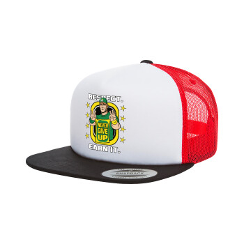 John Cena, Adult Foam Flat Snapback with Mesh Black-White-Red (POLYESTER, ADULT, UNISEX, ONE SIZE)