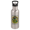 Water bottle Silver with straw, stainless steel 600ml