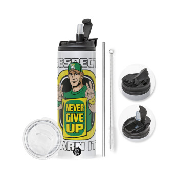 John Cena, Travel Tumbler 2 Lids, with metal straw & cleaning brush (Stainless steel 304 Food grade, BPA free, 600ml)