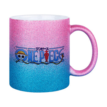 Onepiece logo, Κούπα Χρυσή/Μπλε Glitter, κεραμική, 330ml