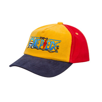 Onepiece logo, Καπέλο παιδικό Baseball, 100% Βαμβακερό Drill, Κίτρινο/Μπλε/Κόκκινο (ΒΑΜΒΑΚΕΡΟ, ΠΑΙΔΙΚΟ, ONE SIZE)