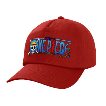 Onepiece logo, Καπέλο παιδικό Baseball, 100% Βαμβακερό Twill, Κόκκινο (ΒΑΜΒΑΚΕΡΟ, ΠΑΙΔΙΚΟ, UNISEX, ONE SIZE)