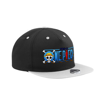 Onepiece logo, Καπέλο Ενηλίκων Flat Snapback Μαύρο/Γκρι, (100% ΒΑΜΒΑΚΕΡΟ TWILL, ΕΝΗΛΙΚΩΝ, UNISEX, ONE SIZE)