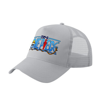 Onepiece logo, Adult Structured Trucker Hat, with Mesh, GRAY (100% COTTON, ADULT, UNISEX, ONE SIZE)