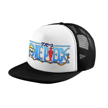 Onepiece logo, Adult Soft Trucker Hat with Black/White Mesh (POLYESTER, ADULT, UNISEX, ONE SIZE)