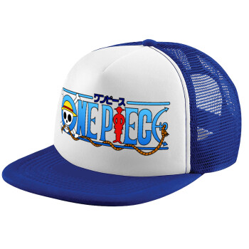 Onepiece logo, Child's Soft Trucker Hat with Blue/White Mesh (POLYESTER, CHILD, ONE SIZE)