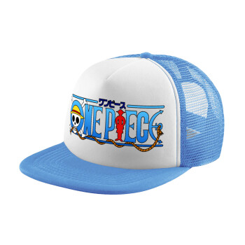 Onepiece logo, Child's Soft Trucker Hat with Blue/White Mesh (POLYESTER, CHILD, ONE SIZE)