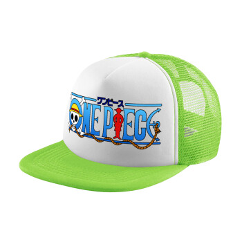 Onepiece logo, Adult Soft Trucker Hat with Mesh GREEN/WHITE (POLYESTER, ADULT, ONE SIZE)