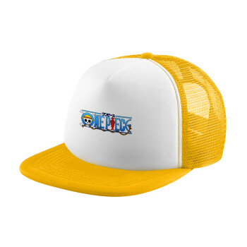 Onepiece logo, Adult Soft Trucker Hat with Yellow/White Mesh (POLYESTER, ADULT, UNISEX, ONE SIZE)