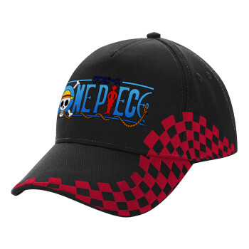 Onepiece logo, Καπέλο Ενηλίκων Ultimate ΜΑΥΡΟ/ΚΟΚΚΙΝΟ RACING, (100% ΒΑΜΒΑΚΕΡΟ DRILL, ΕΝΗΛΙΚΩΝ, UNISEX, ONE SIZE)