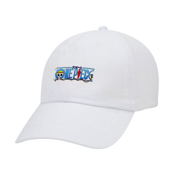 Onepiece logo, Καπέλο Ενηλίκων Baseball Λευκό 5-φύλλο (POLYESTER, ΕΝΗΛΙΚΩΝ, UNISEX, ONE SIZE)
