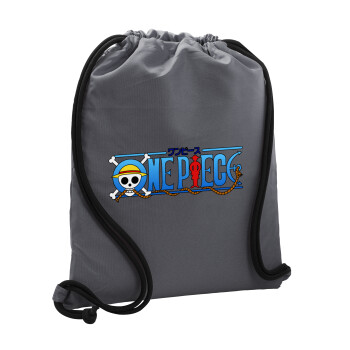 Onepiece logo, Τσάντα πλάτης πουγκί GYMBAG ΓΚΡΙ, με τσέπη (40x48cm) & χονδρά κορδόνια