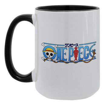 Onepiece logo, Κούπα Mega 15oz, κεραμική Μαύρη, 450ml