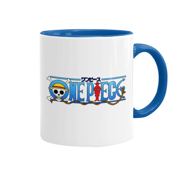 Onepiece logo, Κούπα χρωματιστή μπλε, κεραμική, 330ml