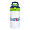 Children's hot water bottle, stainless steel, with safety straw, green, blue (350ml)