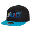 Child's Flat Snapback Hat, Black/Blue (100% COTTON, CHILD, UNISEX, ONE SIZE)